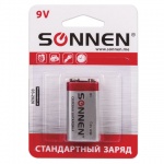 Батарейка Sonnen, 6F22, тип Крона, 9V, солевая, 451101