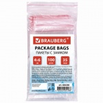 Пакеты с замком "зиплок" (гриппер) Brauberg, 100шт, 40*60мм, 35мкм, 606206